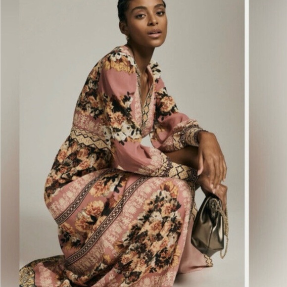 Anthropologie Floral Maxi Dress - Pink and Black - Picture 2 of 7